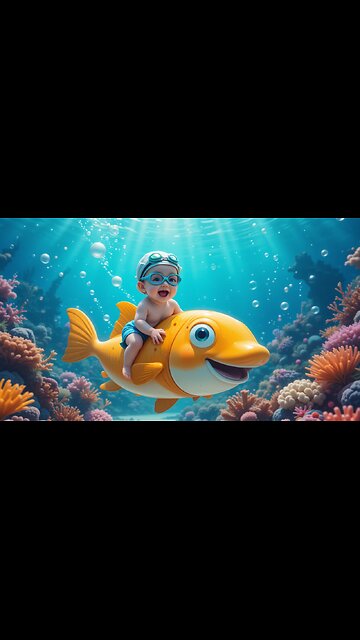 Baby's Epic Underwater Adventure on a Smiling Fish! 🌊🐠