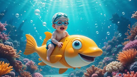 Baby's Epic Underwater Adventure on a Smiling Fish! 🌊🐠