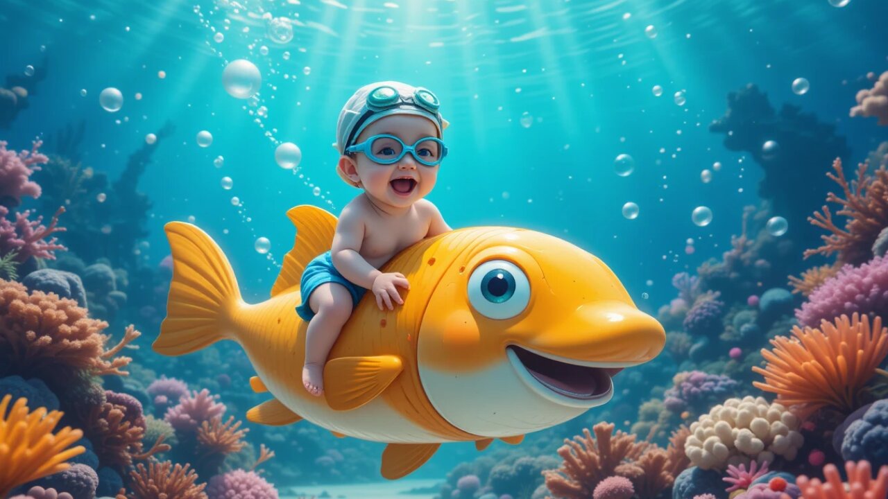 Baby's Epic Underwater Adventure on a Smiling Fish! 🌊🐠