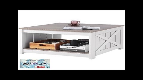 31.5" Farmhouse Coffee Table Square Table with Open Storage Compartment Review