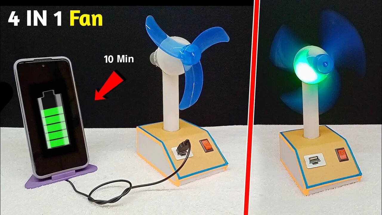 How to Make a Rechargeable Table Fan Using a DC Motor at Home | DIY Power Bank Science Project