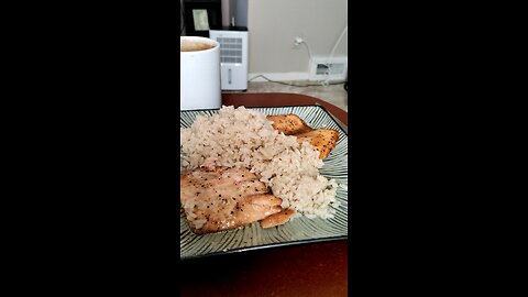 Eating Smoky Bourbon Atlantic Salmon, Dbn, MI, 2/25/25