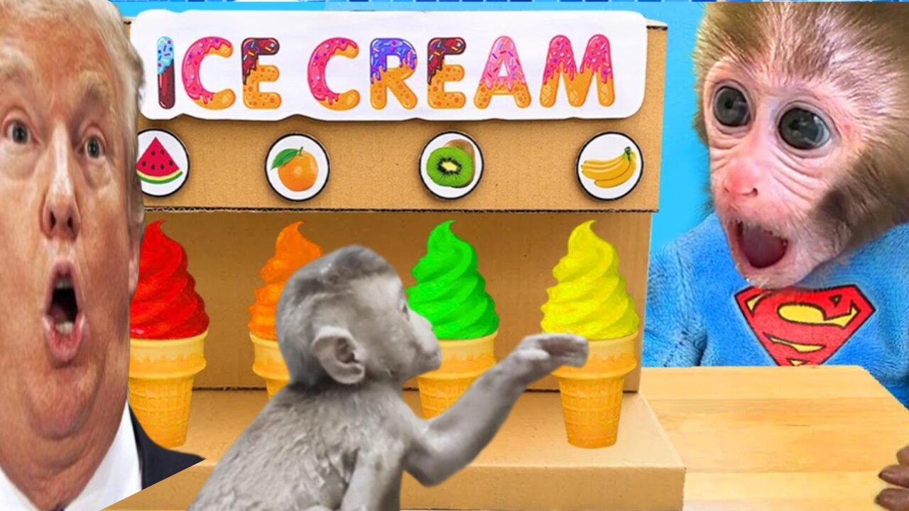 Bonmonkeykiki doing shopping in Toy store and eats ice cream rainbow with puppy the pool