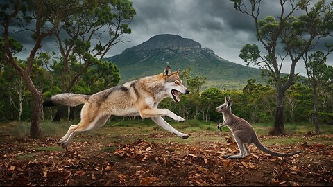 Following the baby kangaroo wolf