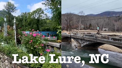 Split Screen Walk Through - Lake Lure, NC - Before (9/23) After (1/25) Helene