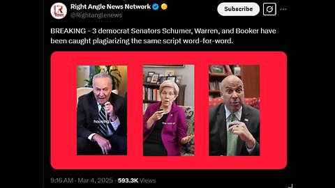 3 democrat Senators Schumer, Warren, and Booker have been caught plagiarizing the same