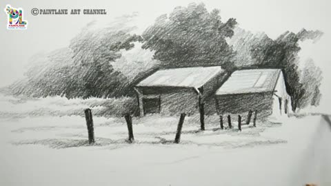 How To Draw Two Small Wooden Cabins in Forest Landscape Art