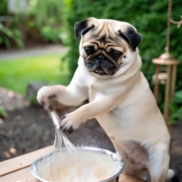 Pug Cooks Shrimp Meal