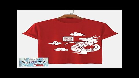 Mens Cartoon Chinese Dragon Print Crew Neck Short Sleeve T-Shirts Red Review