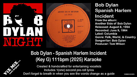 SingLikeBob - Spanish Harlem Incident (Key G) 111bpm (2025) Karaoke