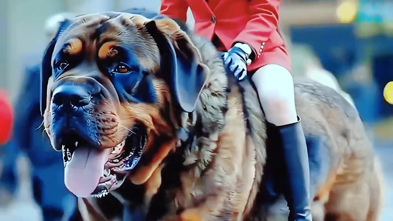 A stunning beauty and a large fierce dog