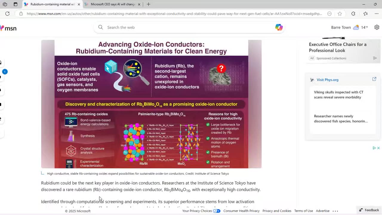 Rubidium-material with exceptional conductivity, Microsoft CEO-AI will change 'knowledge work