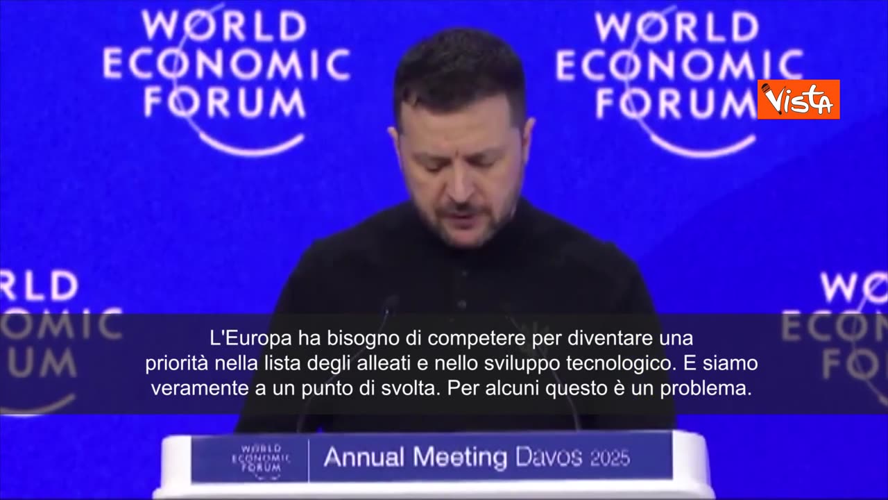 Zelensky a Davos 2025:'Europa sia protagonista,non aspetti di vedere che farà Trump' “L'Europa ha bisogno di competere per diventare una priorità nella lista degli alleati e nello sviluppo tecnologico