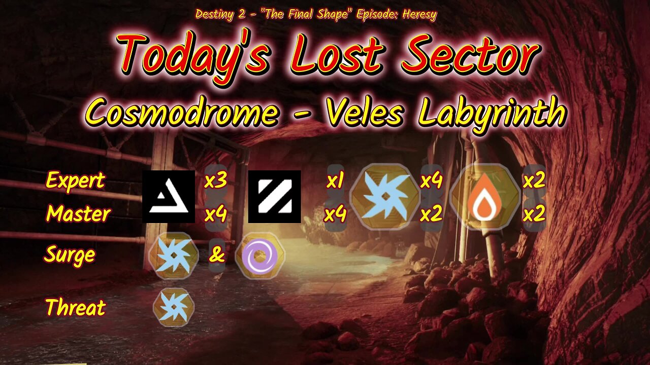 Destiny 2: 2-13-25 Veles Labyrinth is the Lost Sector. Arc/Void Surge.