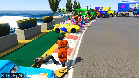 SPIDERMAN McQueen Vs MACK TRUCK on MEGA SEE SAW RAMP Challenge ! SUPERHERO HULK Disney Cars - GTA V