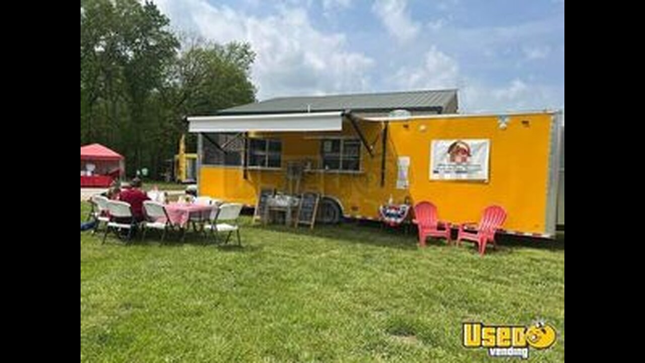 2022 8.5' x 26' Kitchen Concession Trailer w/ 6' Screened Smoker Porch + Fire Suppression