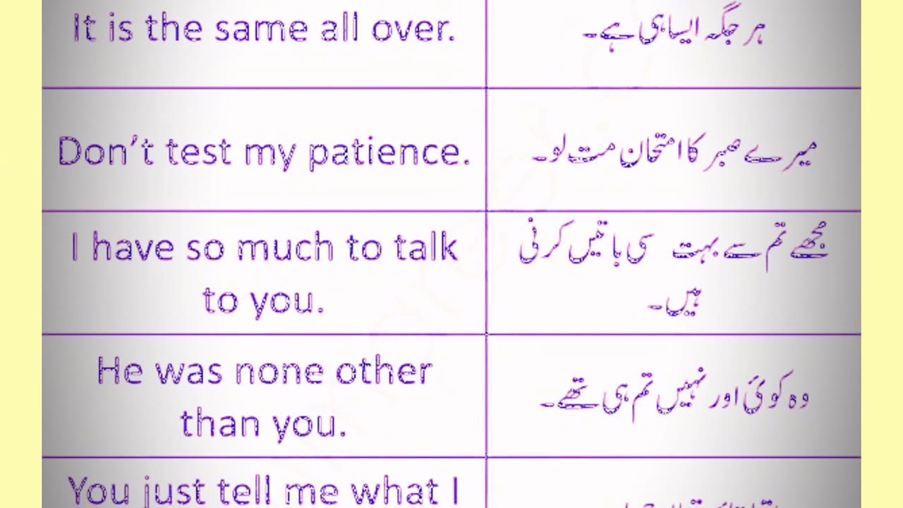 ENGLISH TO URDU SENTENCES