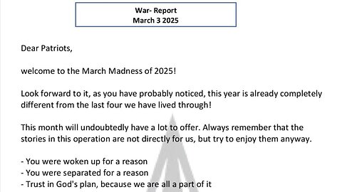 WAR REPORT - MARCH 3 2025 - MARCH MADNESS OF 2025