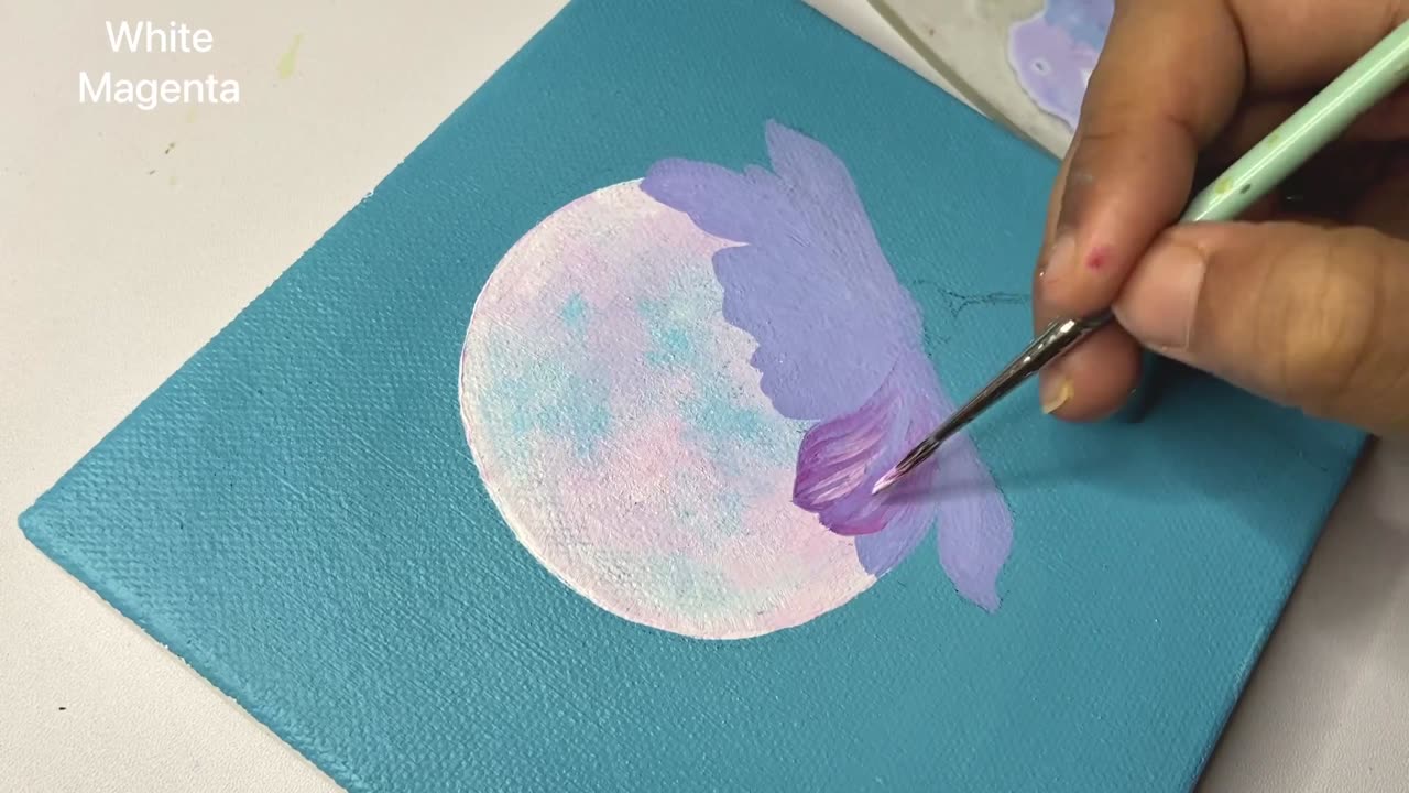 Flower and moon painting_easy acrylic painting for beginners_aesthetic artwork_#48