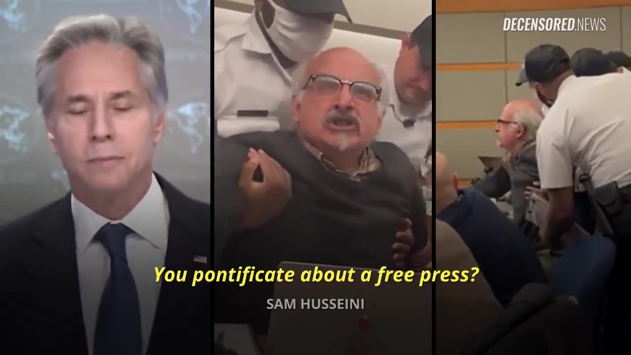 "Why aren't you in the Hague": Sam Husseini Physically Dragged from Blinken Briefing