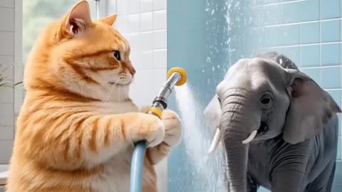 A kind kitten and a elephant