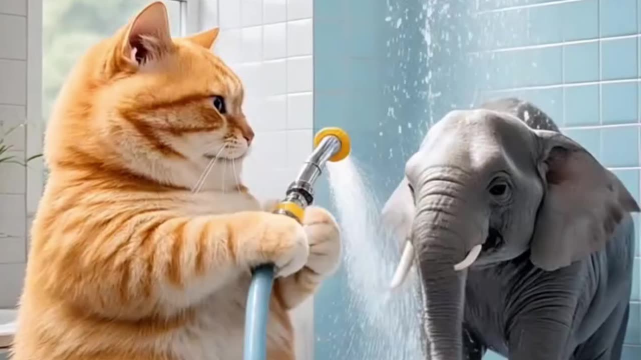 A kind kitten and a elephant