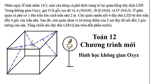 Toán 12: Nhân ngày lễ tình nhân 14/2, một cửa hàng cà phê định trang trí lại quán bằng dây điện Led