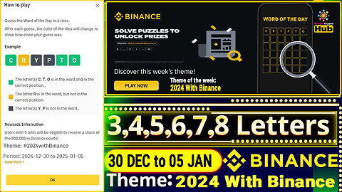 2024 With Binance Theme | Binance Word Of The Day | Word of the day answer today | All Letters Word