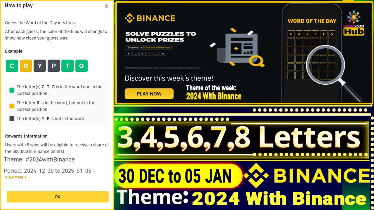 2024 With Binance Theme | Binance Word Of The Day | Word of the day answer today | All Letters Word