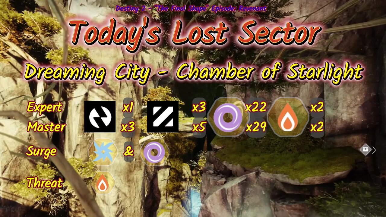 Destiny 2: 1-9-25 Chamber of Starlight is the Lost Sector. Arc/Void Surge.