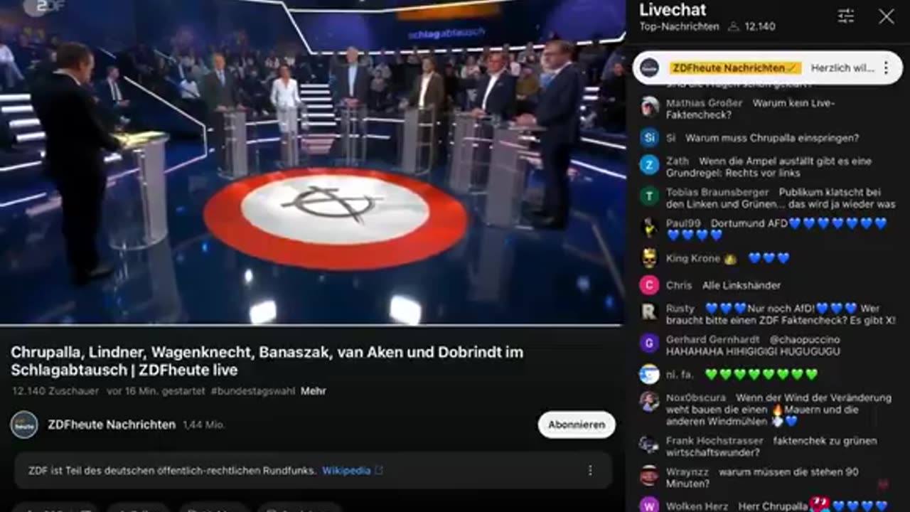 ZDF löscht Live im Stream blaue und schwarze Herzen, grüne Herzen bleiben stehen!