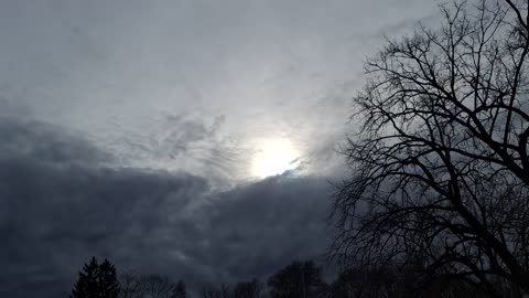 A layer of created material in the atmosphere blocking the direct sunlight from the white sun and yellow sun