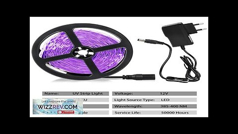 UV DC 12V 5M LED Light Strip Ultraviolet 385-400nm Black Light 2835 Review