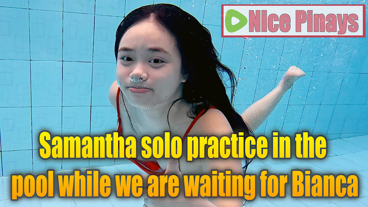 Samantha solo practice in the pool, floating and diving and shooting basketball.