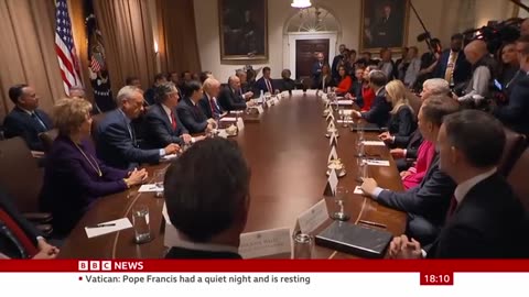 Elon musk joins us president Donald Trump's first white House cabinet meeting.