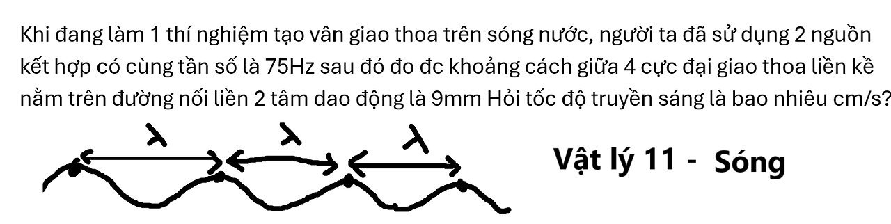 Khi đang làm 1 thí nghiệm tạo vân giao thoa trên sóng nước, người ta đã sử dụng 2 nguồn kết hợp