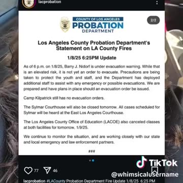 The Nidorf Juvenile Detention Center is under Evacuation orders but not evacuating