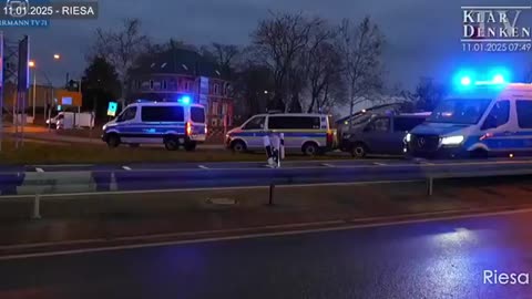 Huge police presence in Riesa, Germany where mobs of far-left protesters have been trying to ...
