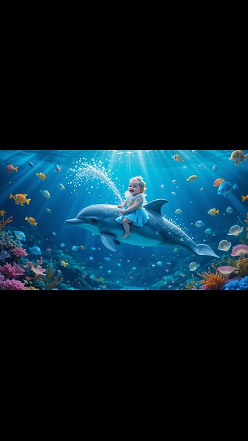 Underwater Adventure: Baby's Joyride on a Playful Dolphin!