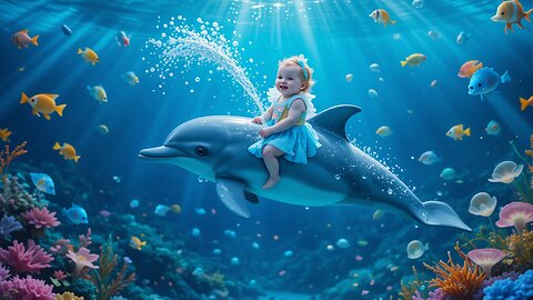 Underwater Adventure: Baby's Joyride on a Playful Dolphin!