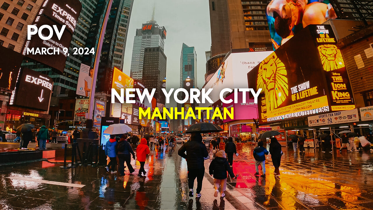 ☔️ NEW YORK CITY WALKING TOUR: POV Rainy Day in Manhattan, NYC, USA / Times Square