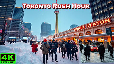 【4K】Snowed-In Toronto: Freezing Rush Hour Trek to CN Tower and Union Station!❄️🚶‍♂️