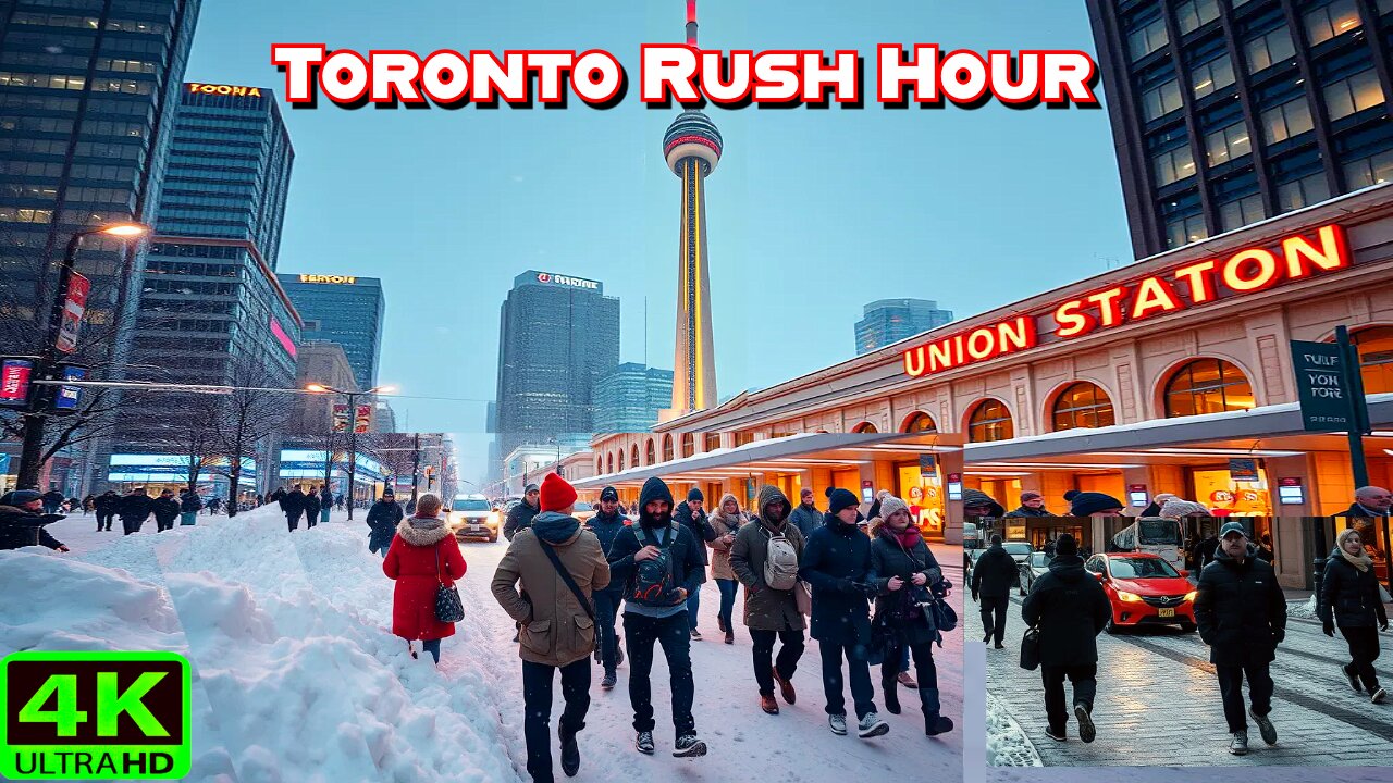 【4K】Snowed-In Toronto: Freezing Rush Hour Trek to CN Tower and Union Station!❄️🚶♂️