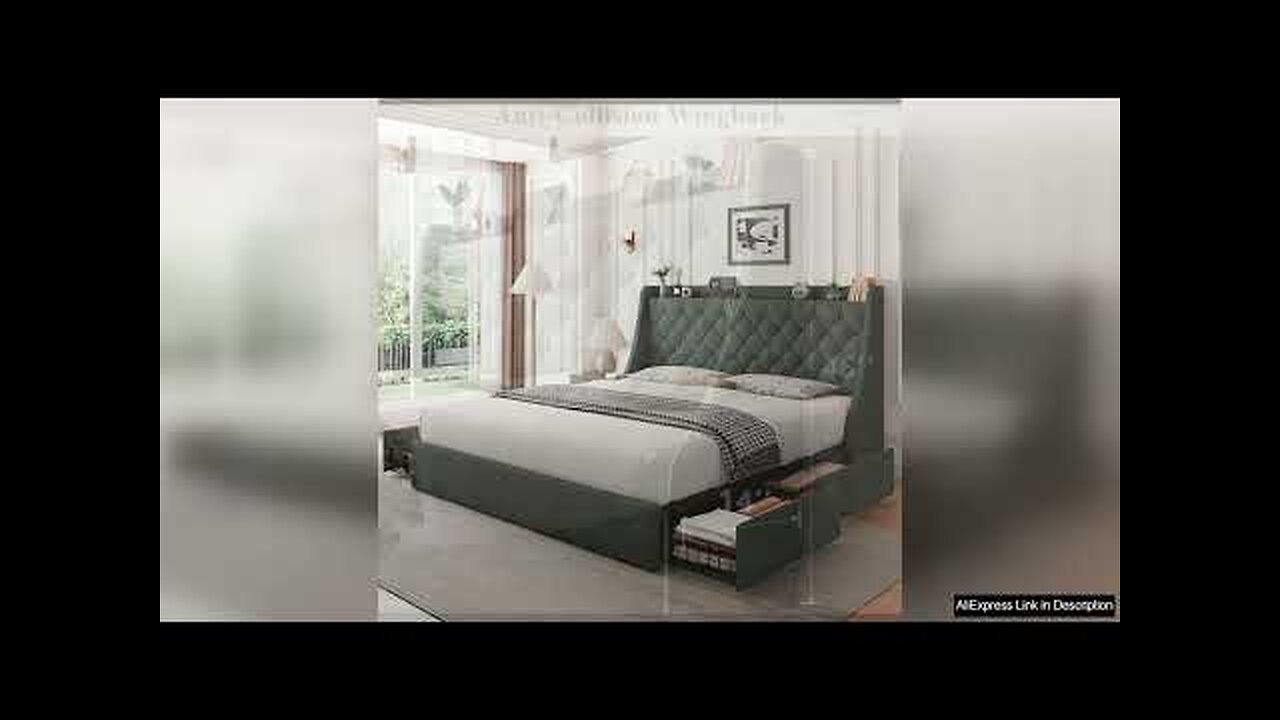 Queen Bed Frame with Luxury Wingbon Tufted Storage Headboard Queen Platform Bed Review