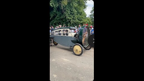 A 1921 Leyat Hélica propellor powered automobile fired up at the Goodwood Festival of Speed.