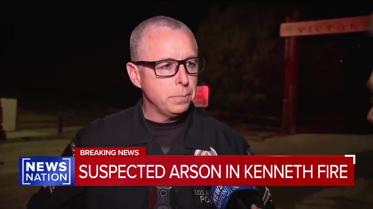 LA Police says Kenneth Fire currently burning was intentionally set. detained by citizens."