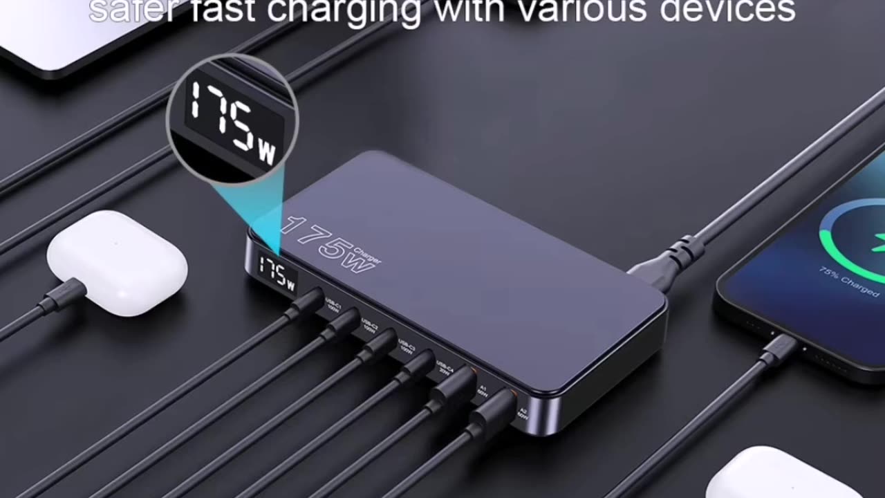 Ueetop 175W GaN USB C Charger LED Display 6-Port Desktop Charger