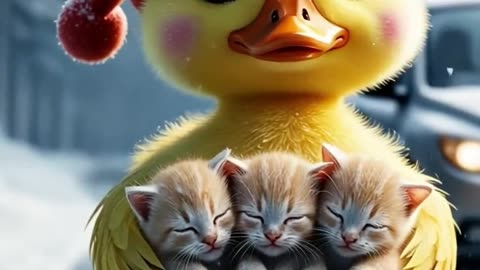 "A Loving Duck Adopts 3 Kittens and Cares for Them as Her Own!" #cutebabyanimals #funny #cat #bebie