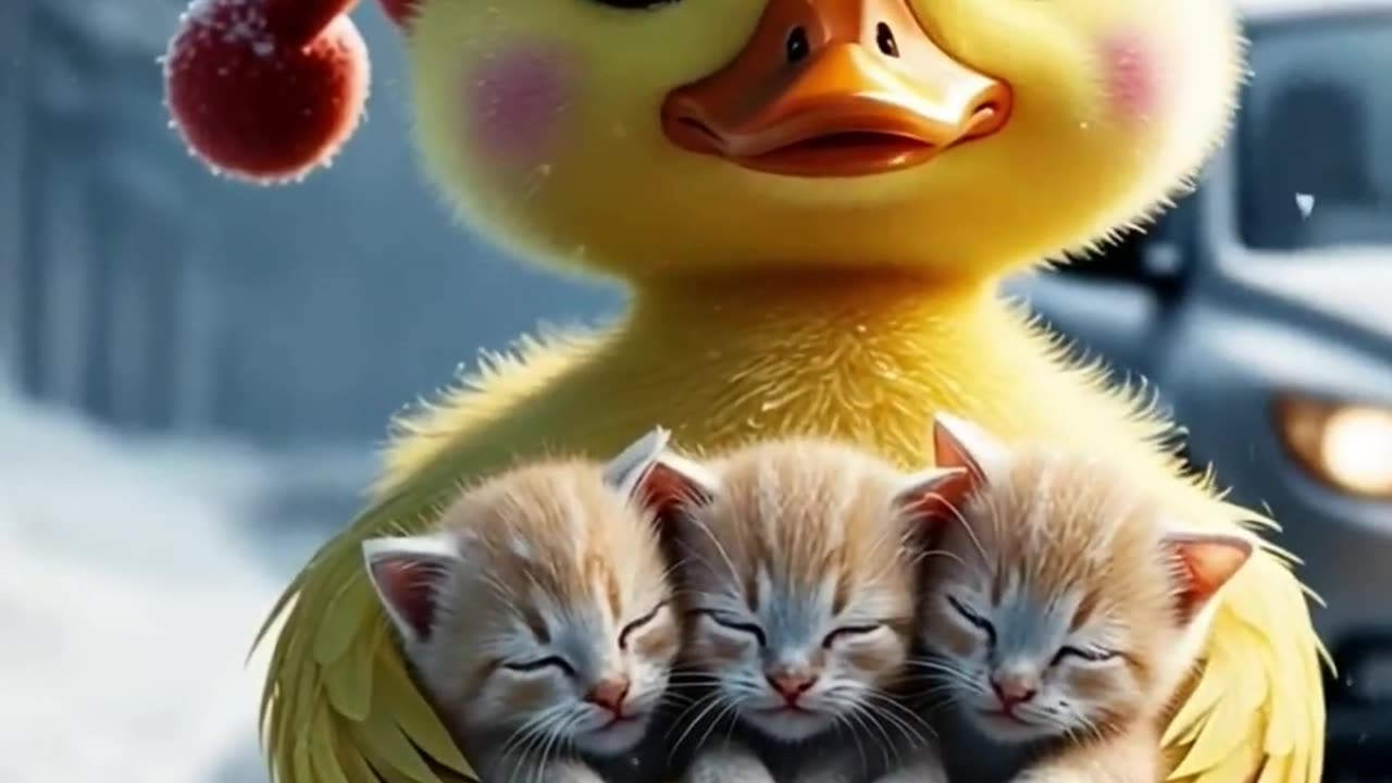 "A Loving Duck Adopts 3 Kittens and Cares for Them as Her Own!" #cutebabyanimals #funny #cat #bebie