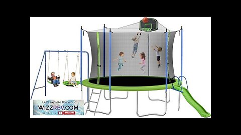 14FT Outdoor Trampoline with Swing Slide Basketball Hoop Safety Enclosure and Ladder Review